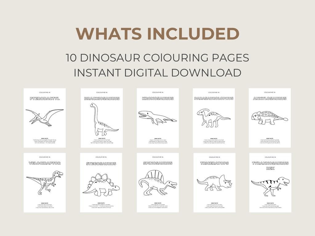 10 Free Dinosaur Colouring Pages  - Digital Download