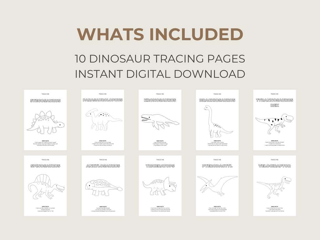 10 Free Dinosaur Tracing Pages - Digital Download