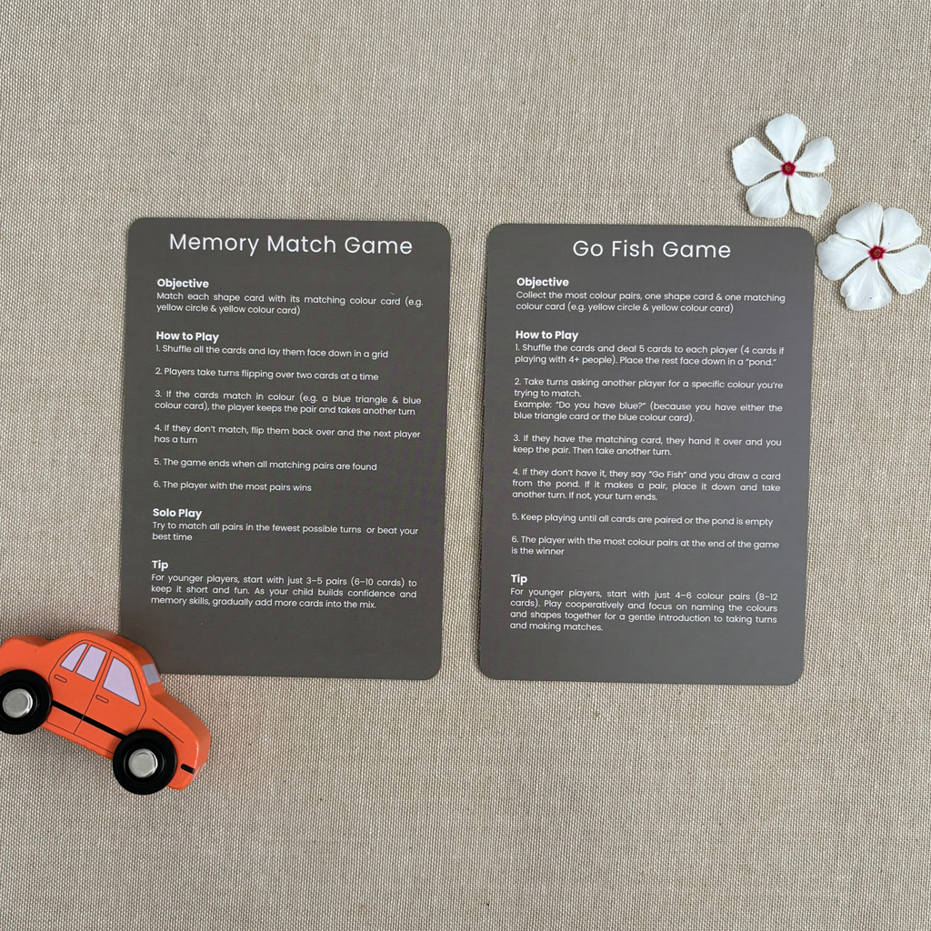 Colour & Shapes Flash Cards Bundle 24 Set - Memory & Go Fish Games